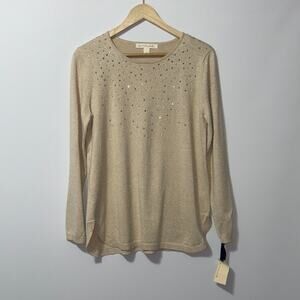 Emaline beige with jewels blouse women’s size medium NWT